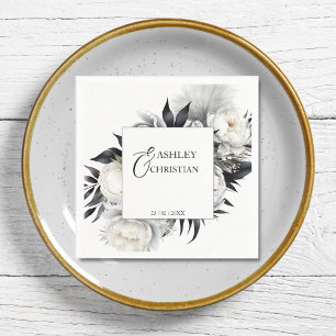 Zwart-wit bloemen bruiloft sjabloon servet