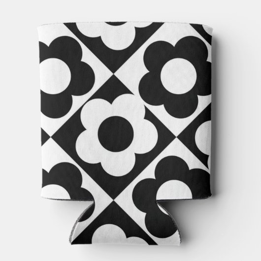 Zwart-wit Bloemen Checkerboard Classic Retro Blikjeskoeler (Achterkant)