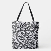 Zwart-wit Bloemen Damask Print Tas (Achterkant)