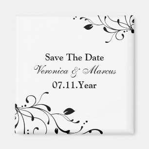 Zwart & Wit Bloemen Decal Save The Date Magnet Magneet