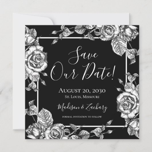 Zwart Wit Bloemen Foto Save Our Date Kaart (Voorkant)