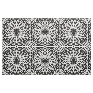 Zwart Wit Bloemen Geometrisch Abstract Boho Stof