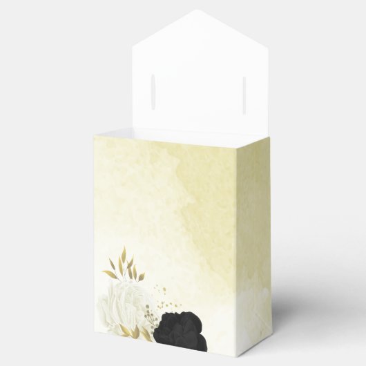 zwart wit bloemen gouden bladeren bruiloft bedankdoosjes (Geopend)
