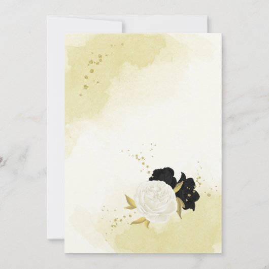 zwart wit bloemen gouden bladeren bruiloft kaart (Achterkant)