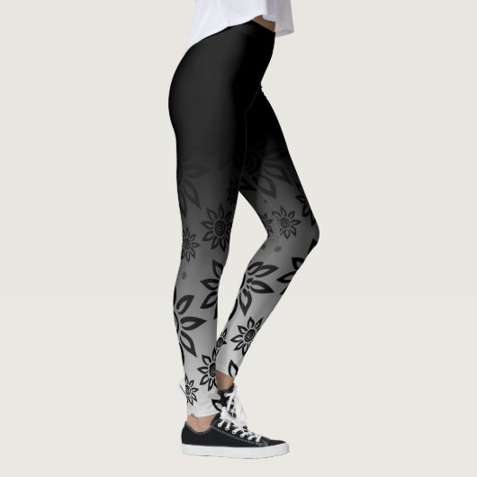 Zwart & Wit Bloemen Grafisch Patroon Ombre Leggings (Rechts)