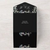 Zwart-wit Bloemen Groen QR Code Trouwen All In One Uitnodiging (Buitenkant)