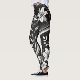 Zwart-wit Bloemen Gym Draag Leggings
