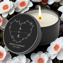 Zwart Wit Bloemen Hart Modern Monogram Huwelijk