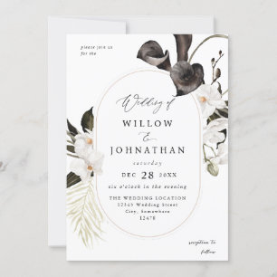 Zwart & Wit Bloemen Huwelijk 3 Uitnodiging