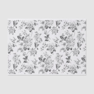 Zwart-wit Bloemen Illustraties Patroon Tissuepapier