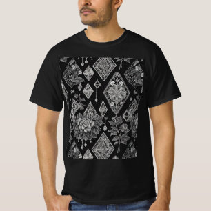 Zwart-wit Bloemen Kant Ontwerp T-shirt