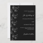 Zwart wit bloemen klassieke formele bruiloft kaart (Voorkant)