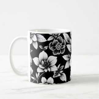 Zwart-wit bloemen koffiemok