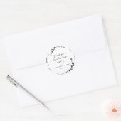 Zwart Wit Bloemen Krans Bruiloft Custom Dank u Ronde Sticker (Envelop)