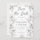 Zwart-wit Bloemen Lijst Foto Bruiloft Save The Date (Voorkant)