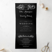 zwart wit bloemen lijst, initialen bruiloft drieluik uitnodiging (Binnen)