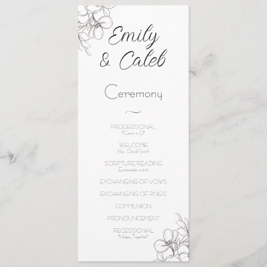 Zwart-wit Bloemen Lijst lijn Art Bruiloft Programma (Voorkant)