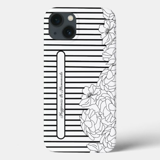 Zwart & Wit Bloemen met Strepen Case-Mate iPhone Case (Achterkant)