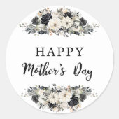 Zwart & Wit Bloemen Moederdag Brunch Party Ronde Sticker (Voorkant)
