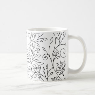 Zwart-wit bloemen mok