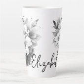 Zwart-wit Bloemen Naam Latte Mok (Voorkant)