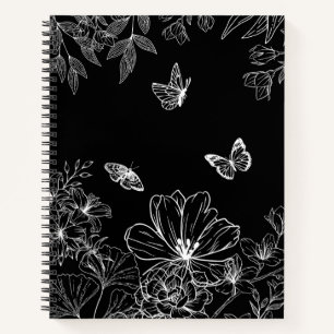 Zwart-wit Bloemen Natuur Patroon Minimalistisch Notitieboek