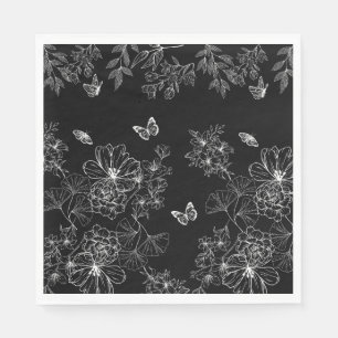 Zwart-wit Bloemen Natuur Patroon Minimalistisch Servet