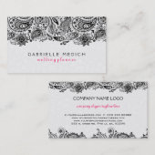 Zwart & Wit Bloemen Paisley Kant Visitekaartje (Voorkant / Achterkant)