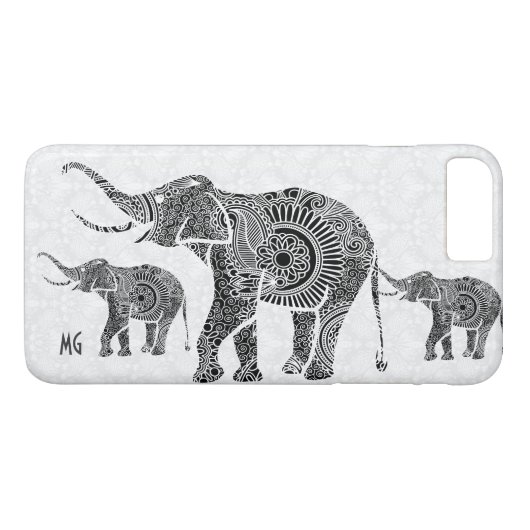 Zwart & wit Bloemen Paisley Olifant-Monogram Case-Mate iPhone Case (Achterkant (Horizontaal))