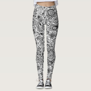 Zwart & Wit Bloemen Paisley Patroon Leggings