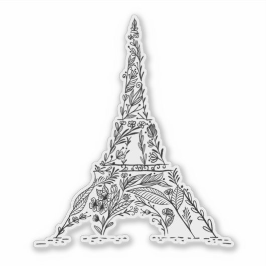 Zwart-wit Bloemen Paris Eiffeltoren Sticker (Voorkant)