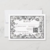 Zwart & Wit  Bloemen QR Code Bruiloft RSVP Kaartje (Voorkant)