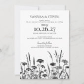 Zwart-wit bloemen repetitie diner kaart (Voorkant)