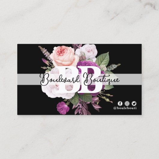 Zwart & Wit Bloemen Service Loyaliteit Stempel Visitekaartje (Achterkant)