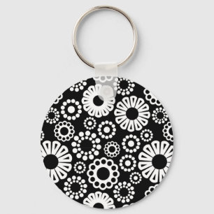 Zwart-wit bloemen Sleutelhanger