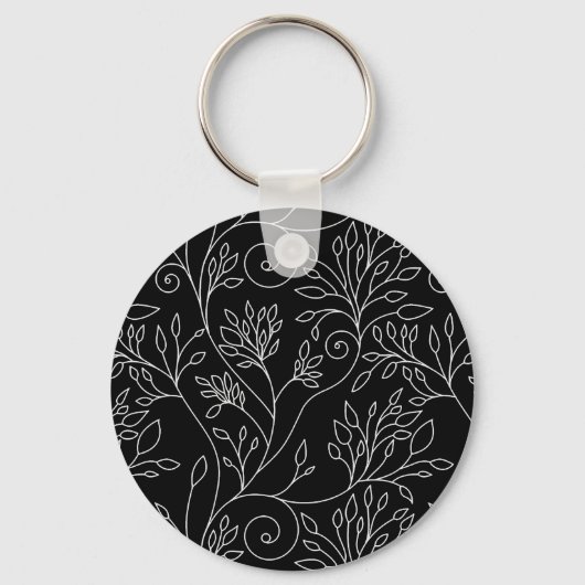 Zwart-wit bloemen Sleutelhanger (Voorkant)