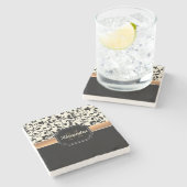 Zwart-wit bloemen stenen onderzetter (Zijkant)