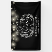 Zwart-wit Bloemen String Lights Bruiloft Spandoek (Verticaal)