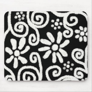 Zwart Wit Bloemen & Swirls Bloemen Swirl Muismat