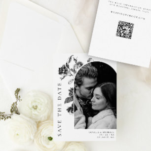Zwart & Wit Bloemen Tegel Arch Foto Bruiloft Save The Date