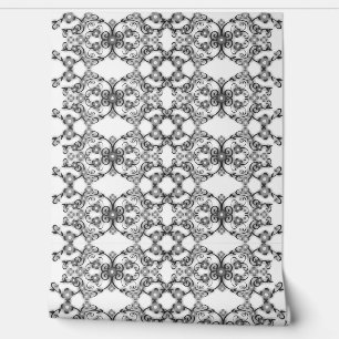 Zwart-wit Bloemen Tegel Ornamenten Behang