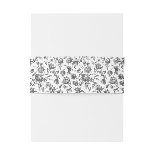 Zwart & Wit  Bloemen Toile Bruiloft Uitnodigingen Wikkel (Achterkant Voorbeeld)