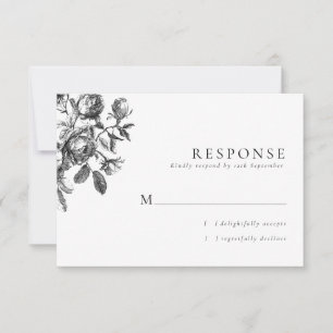 Zwart & Wit Bloemen Toile Trouwen RSVP Kaartje
