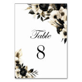 Zwart-wit Bloemen Trouwtafel Nummer Kaart (Voorkant)