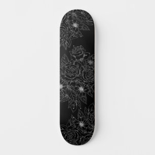 Zwart-wit bloemen verf je eigen dek skateboard