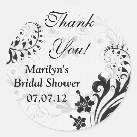 Zwart Wit  Bloemen Vrijgezellenfeest Dank u Ronde Sticker (Voorkant)