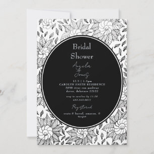 Zwart & Wit Bloemen Vrijgezellenfeest Kaart