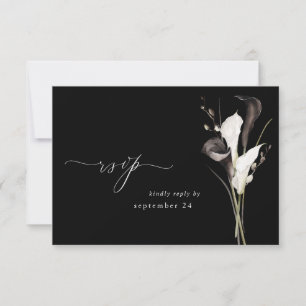 Zwart & Wit Bloemen w Maaltijd RSVP 2 Zwart Kaartje