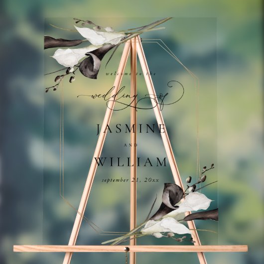 Zwart & Wit Bloemen Welkom 2 Acryl Bord (Neutraal)