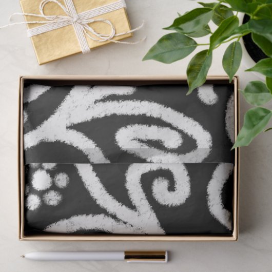 Zwart Wit Bloemen Wervelingen Bloemen Decoupage Tissuepapier (Geschenk)